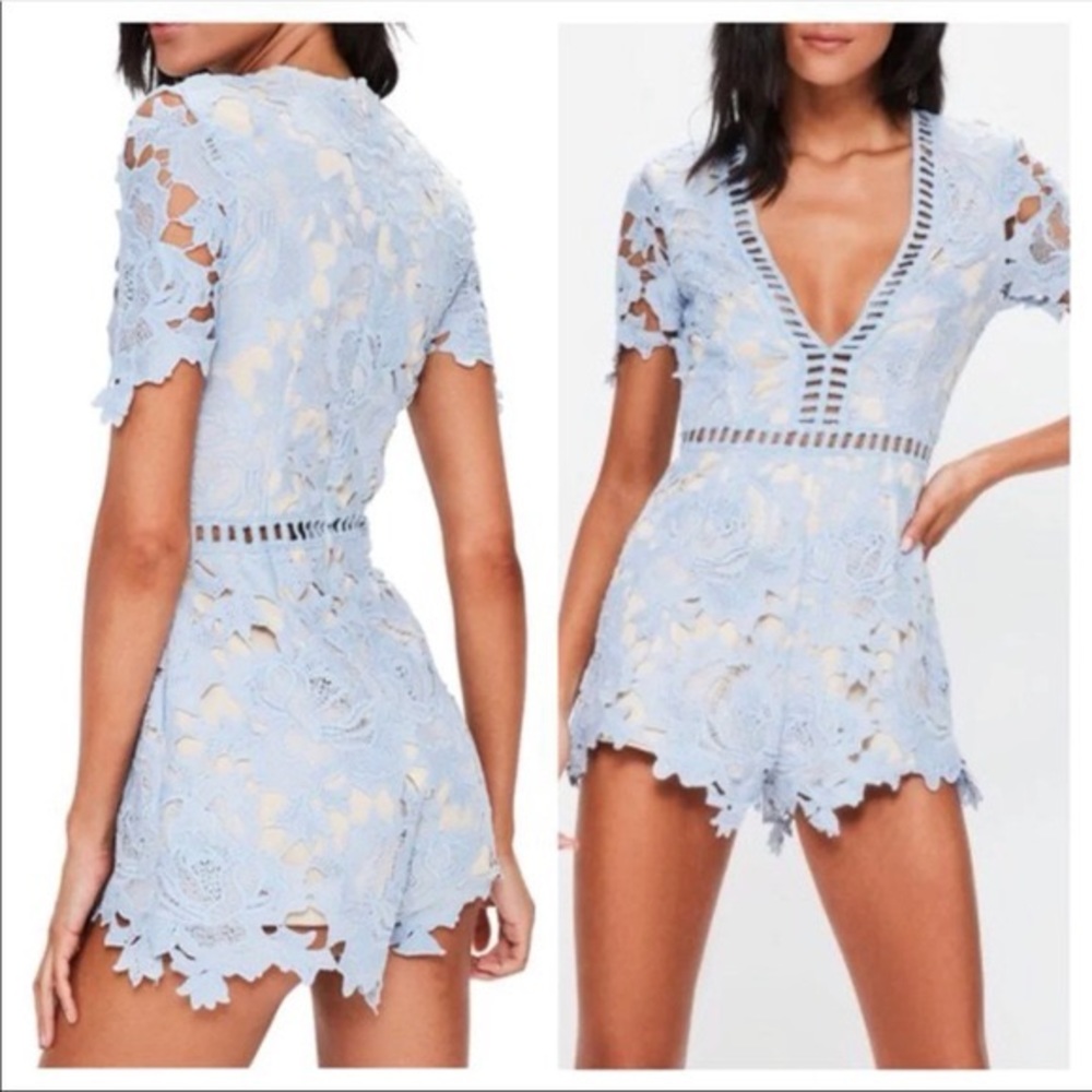 Missguided Light Blue Lace Romper - worn once!